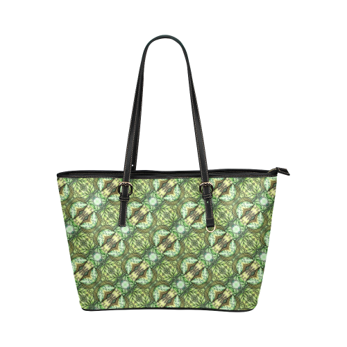 Mandy Green - water garden pattern Leather Tote Bag/Large (Model 1651)