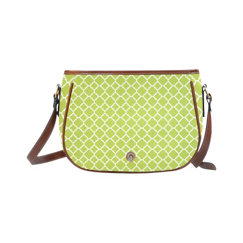 spring green white quatrefoil classic pattern Saddle Bag/Small (Model 1649) Full Customization