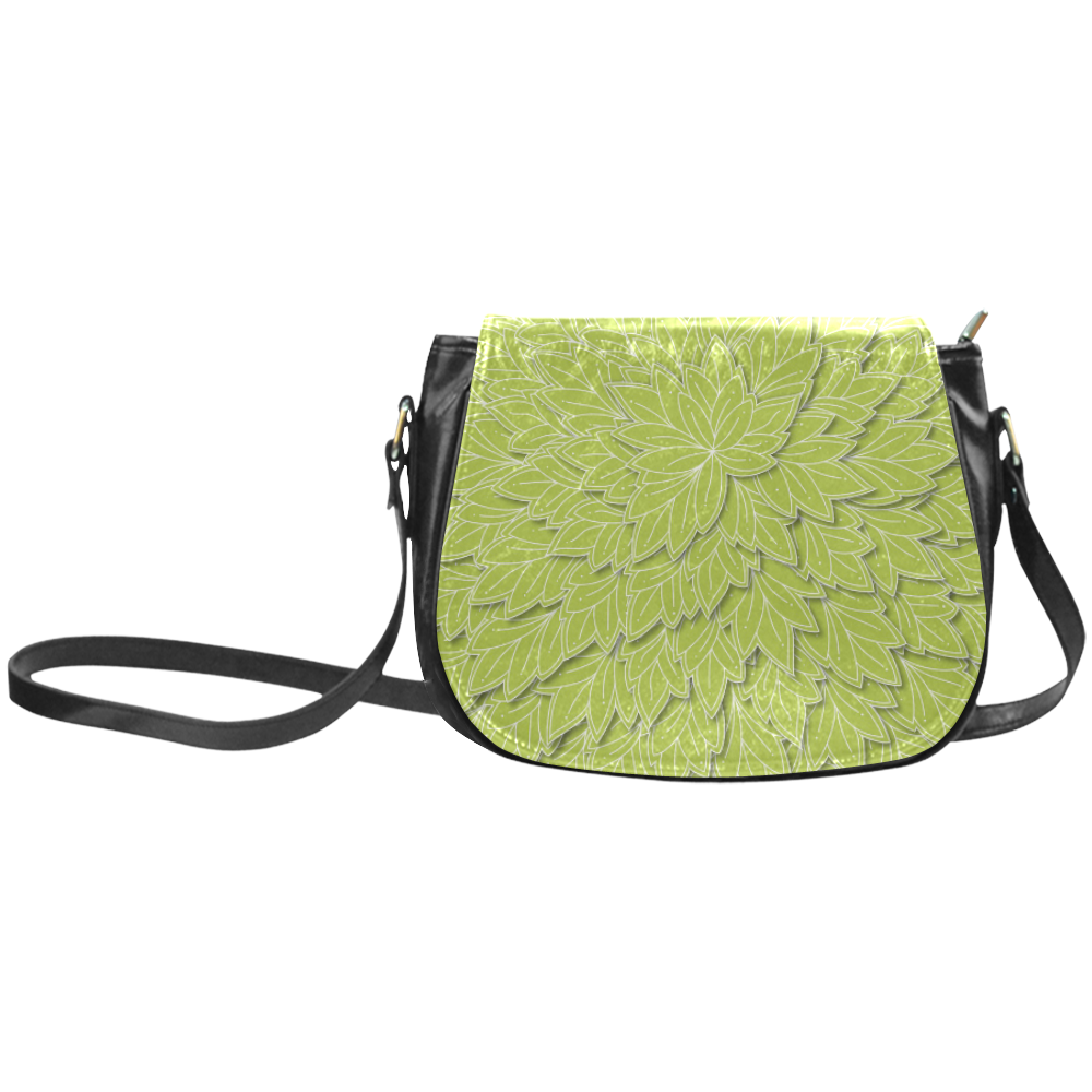 floating leaf pattern spring green white nature Classic Saddle Bag/Large (Model 1648)
