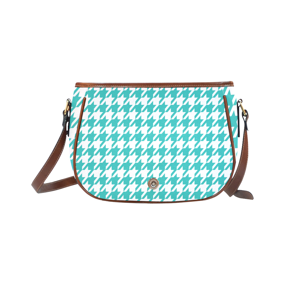 turquoise and white houndstooth classic pattern Saddle Bag/Small (Model 1649) Full Customization