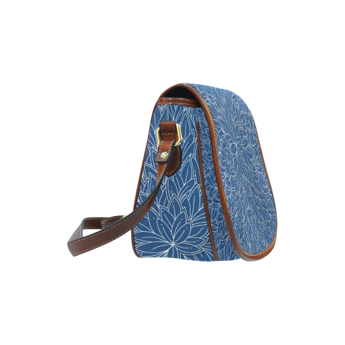 floating leaf pattern navy blue white Saddle Bag/Large (Model 1649)