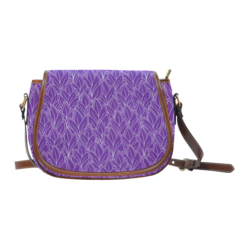 doodle leaf pattern royal purple white Saddle Bag/Large (Model 1649)