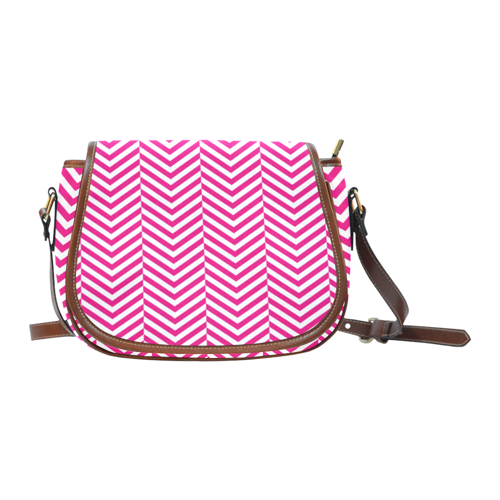 hot pink and white classic chevron pattern Saddle Bag/Large (Model 1649)