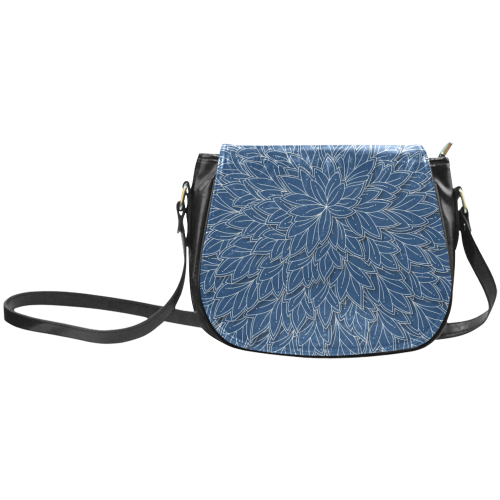floating leaf pattern navy blue white Classic Saddle Bag/Large (Model 1648)