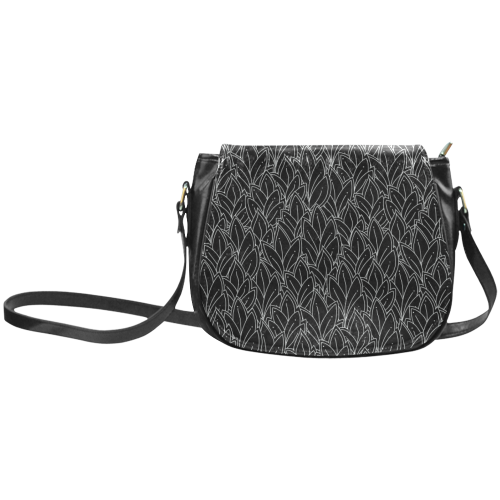 doodle leaf pattern black & white Classic Saddle Bag/Large (Model 1648)