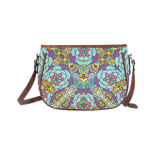 Mariager-bold flowers,blue,purple,yellow floral Saddle Bag/Small (Model 1649) Full Customization