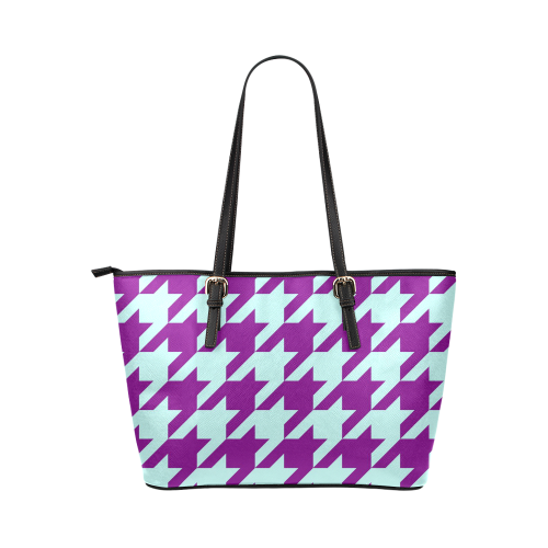 houndstooth 2 purple Leather Tote Bag/Large (Model 1651)