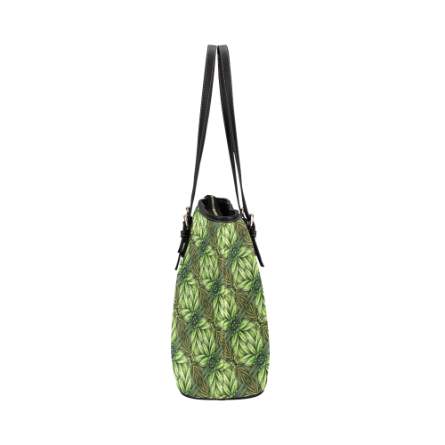 Mandy Green - Leaf Weave small foliage Leather Tote Bag/Large (Model 1651)