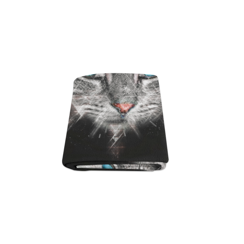 Silver Abstract Cat Face with blue Eyes Blanket 40"x50"