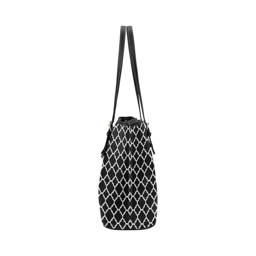 black white quatrefoil classic pattern Leather Tote Bag/Small (Model 1651)