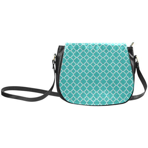 turquoise white quatrefoil classic pattern Classic Saddle Bag/Small (Model 1648)