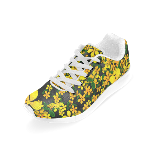 Pretty Orange & Yellow Flowers on Black Women’s Running Shoes (Model 020)