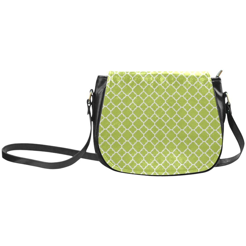 spring green white quatrefoil classic pattern Classic Saddle Bag/Large (Model 1648)