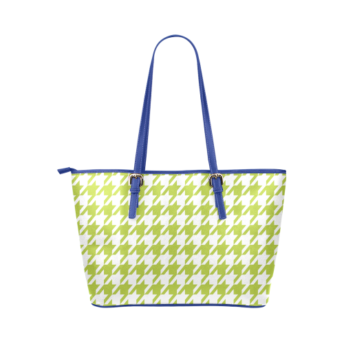 spring green and white houndstooth classic pattern Leather Tote Bag/Large (Model 1651)