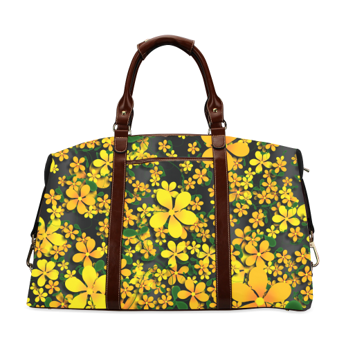 Pretty Orange & Yellow Flowers on Black Classic Travel Bag (Model 1643)