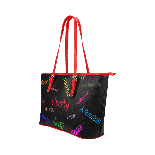 Freedom in several languages Leather Tote Bag/Small (Model 1651)