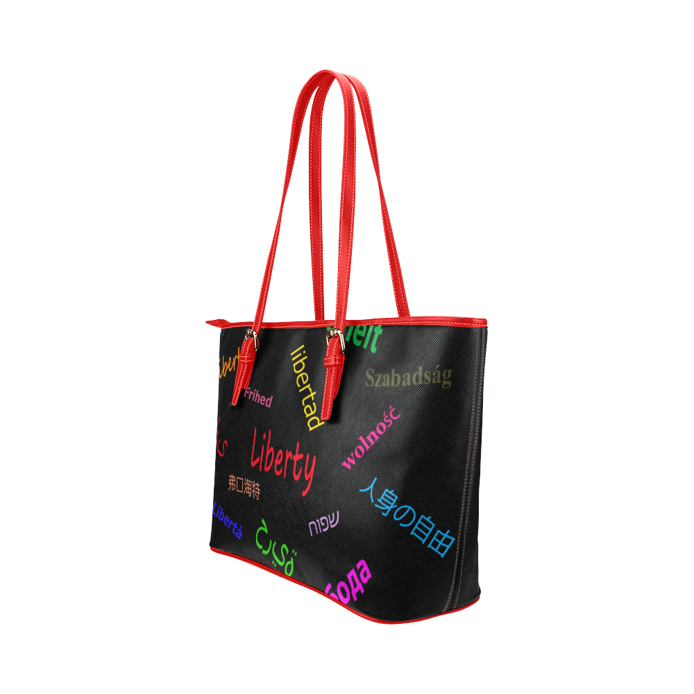 Freedom in several languages Leather Tote Bag/Small (Model 1651)