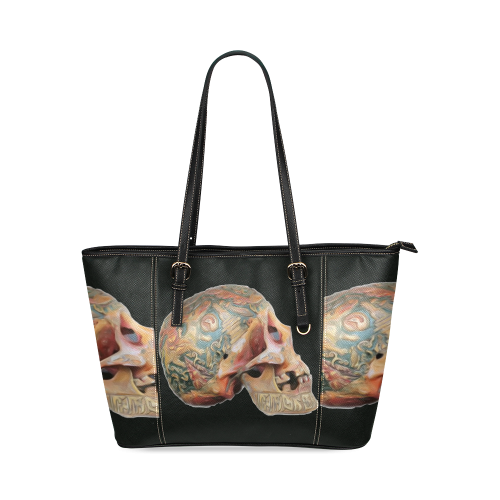 Colored Human Skull Leather Tote Bag/Small (Model 1640)