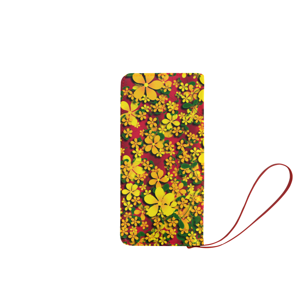 Pretty Orange & Yellow Flowers on Red Women's Clutch Wallet (Model 1637)