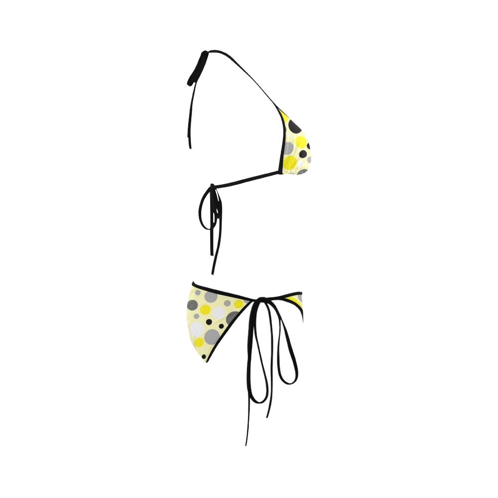 yellow gray black polka dot Custom Bikini Swimsuit