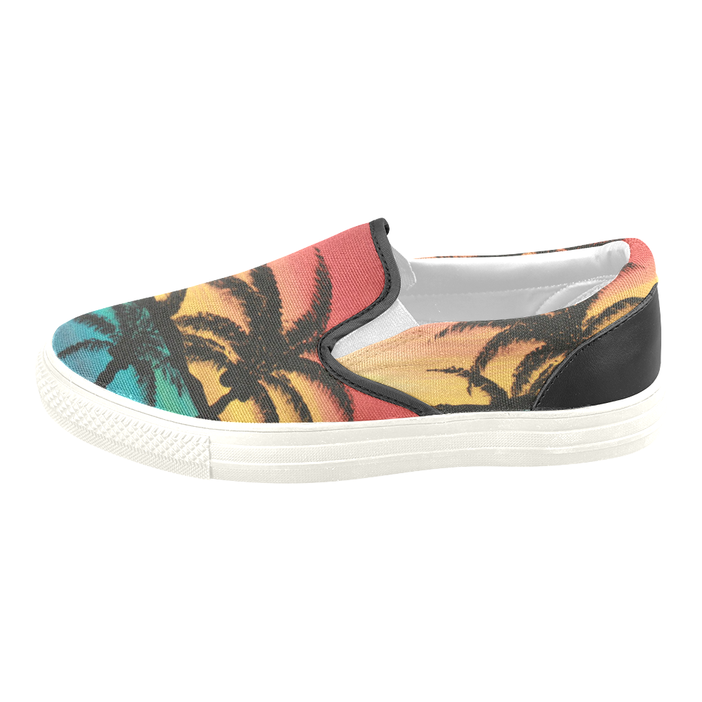 Palm Tree and Sea Men's Unusual Slip-on Canvas Shoes (Model 019)