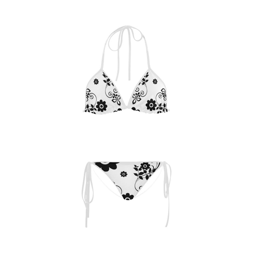 black and white floral Custom Bikini Swimsuit ID D254657