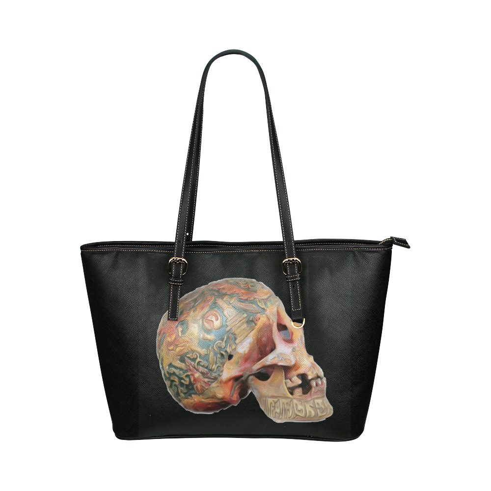 Colored Skull Leather Tote Bag/Small (Model 1651)