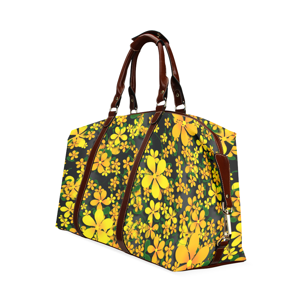 Pretty Orange & Yellow Flowers on Black Classic Travel Bag (Model 1643)