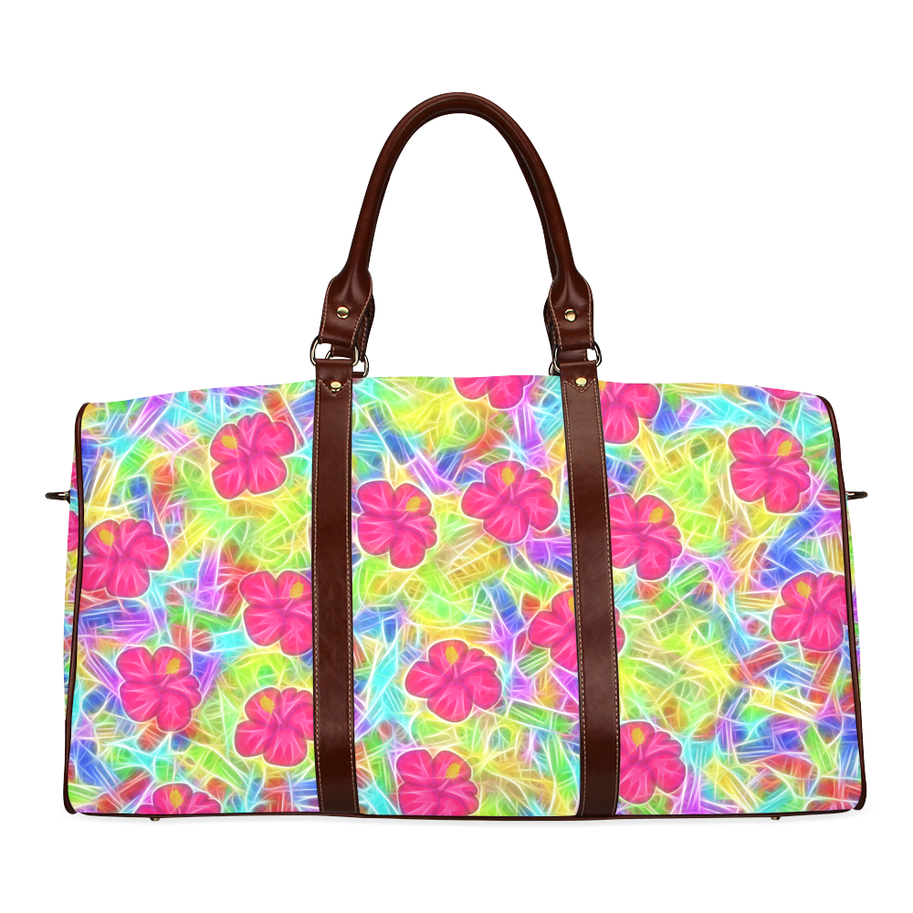 Pretty Pink Hawaiian Flowers Pattern Waterproof Travel Bag/Small (Model 1639)