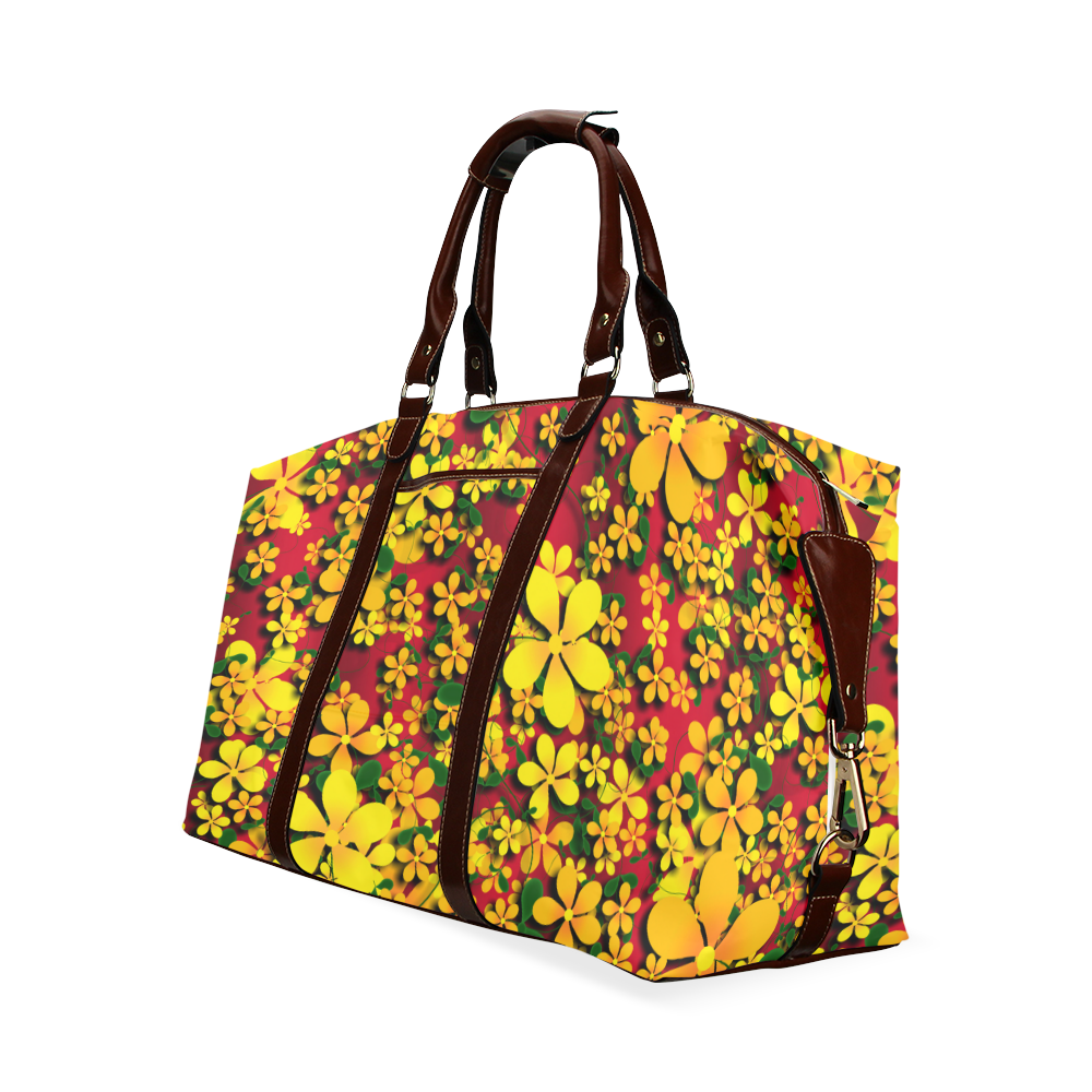 Pretty Orange & Yellow Flowers on Red Classic Travel Bag (Model 1643)