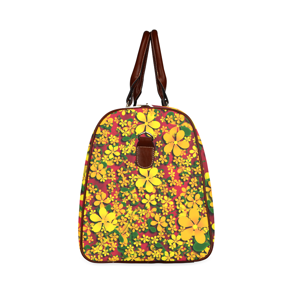 Pretty Orange & Yellow Flowers on Red Waterproof Travel Bag/Small (Model 1639)