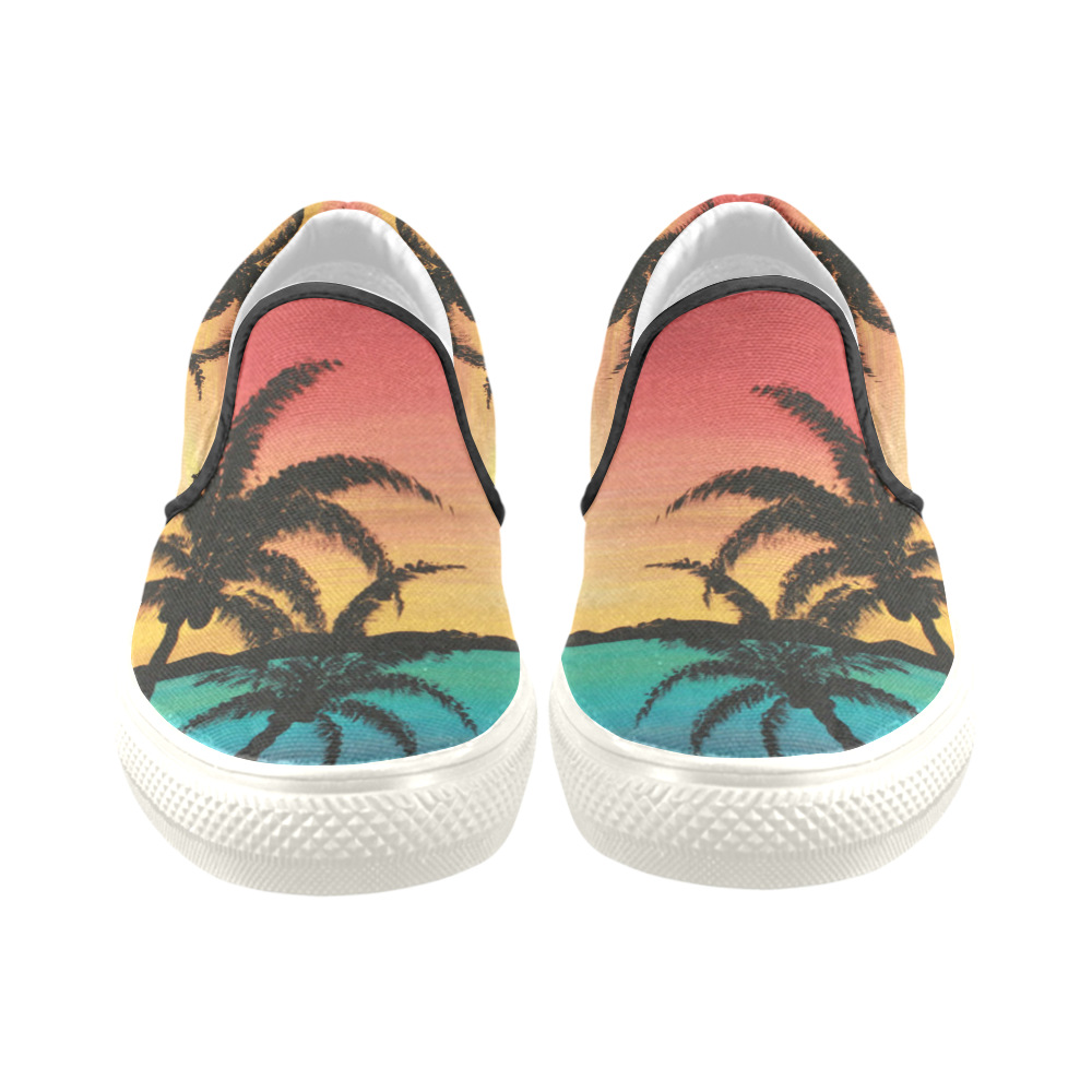 Palm Tree and Sea Men's Unusual Slip-on Canvas Shoes (Model 019)
