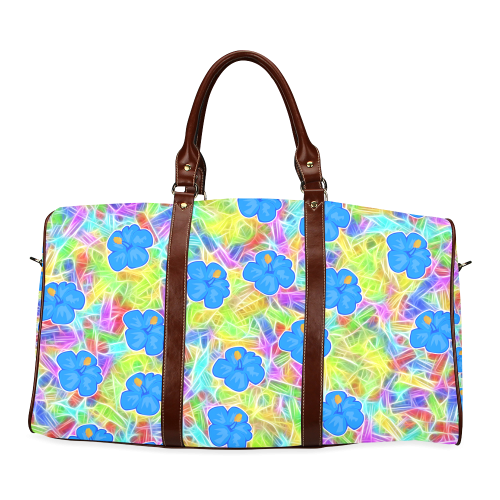 Pretty Blue Hawaiian Flowers Pattern Waterproof Travel Bag/Small (Model 1639)