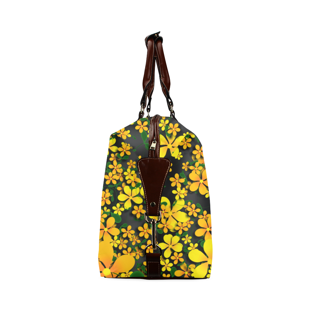 Pretty Orange & Yellow Flowers on Black Classic Travel Bag (Model 1643)