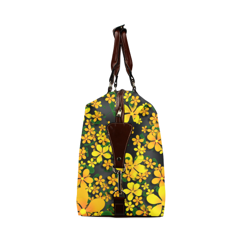 Pretty Orange & Yellow Flowers on Black Classic Travel Bag (Model 1643)