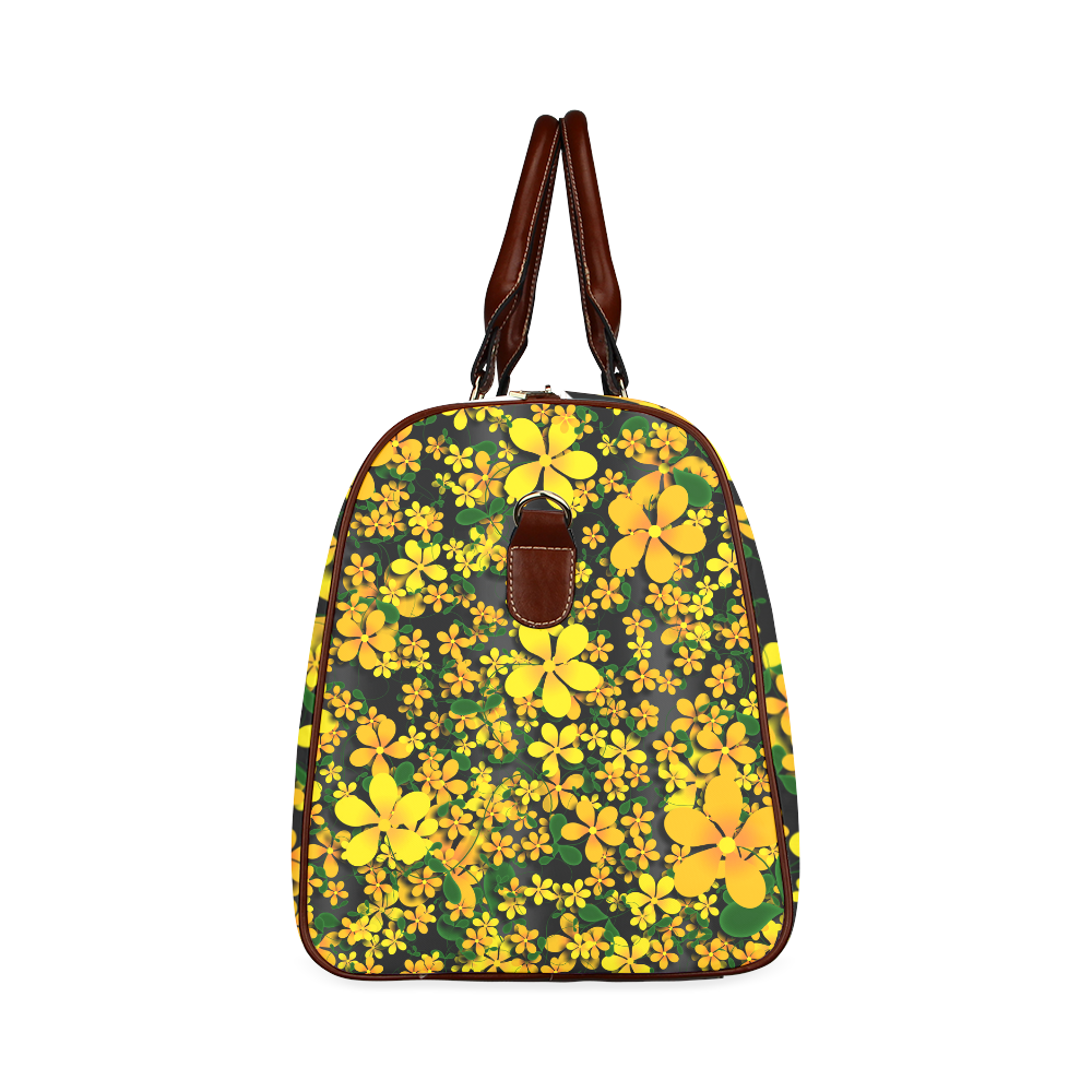 Pretty Orange & Yellow Flowers on Black Waterproof Travel Bag/Small (Model 1639)
