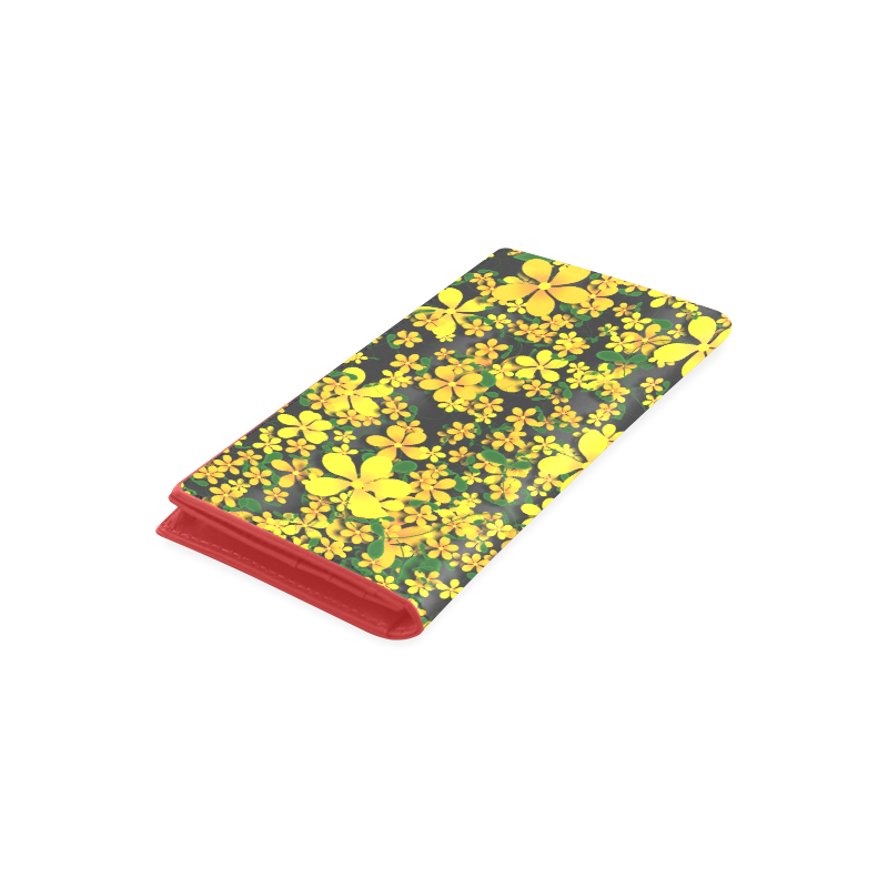 Pretty Orange & Yellow Flowers on Black Women's Leather Wallet (Model 1611)