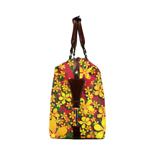 Pretty Orange & Yellow Flowers on Red Classic Travel Bag (Model 1643)