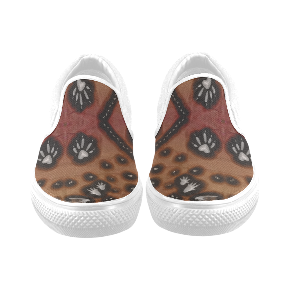 Footprints from several animals Women's Unusual Slip-on Canvas Shoes (Model 019)