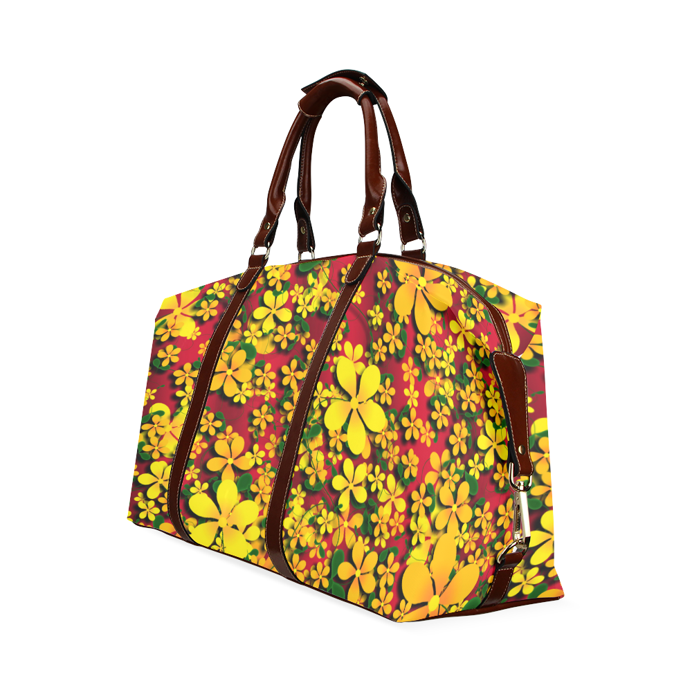 Pretty Orange & Yellow Flowers on Red Classic Travel Bag (Model 1643)