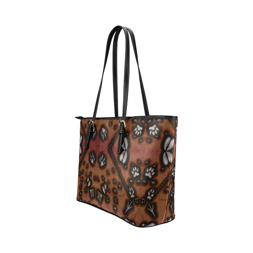 Foodprints from several animals Leather Tote Bag/Small (Model 1651)