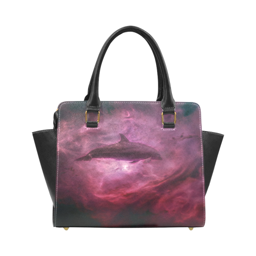 Dolphin in pink waters Rivet Shoulder Handbag (Model 1645)