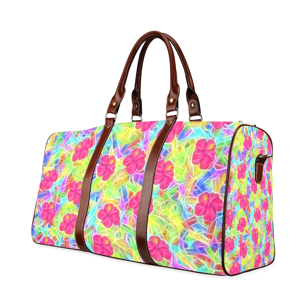 Pretty Pink Hawaiian Flowers Pattern Waterproof Travel Bag/Small (Model 1639)