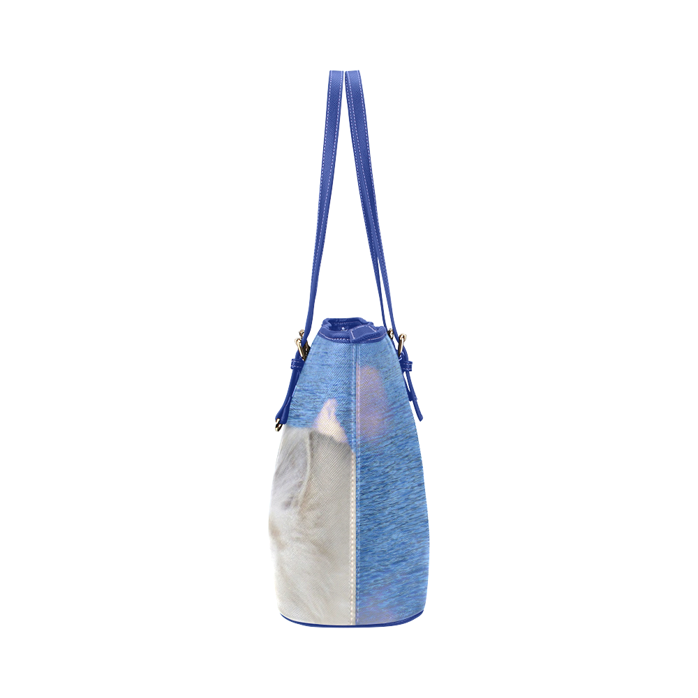 Cat and Water Leather Tote Bag/Large (Model 1651)