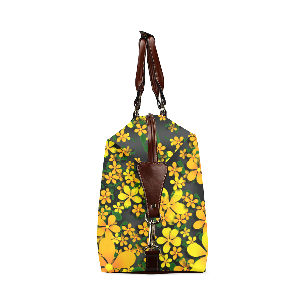 Pretty Orange & Yellow Flowers on Black Classic Travel Bag (Model 1643)