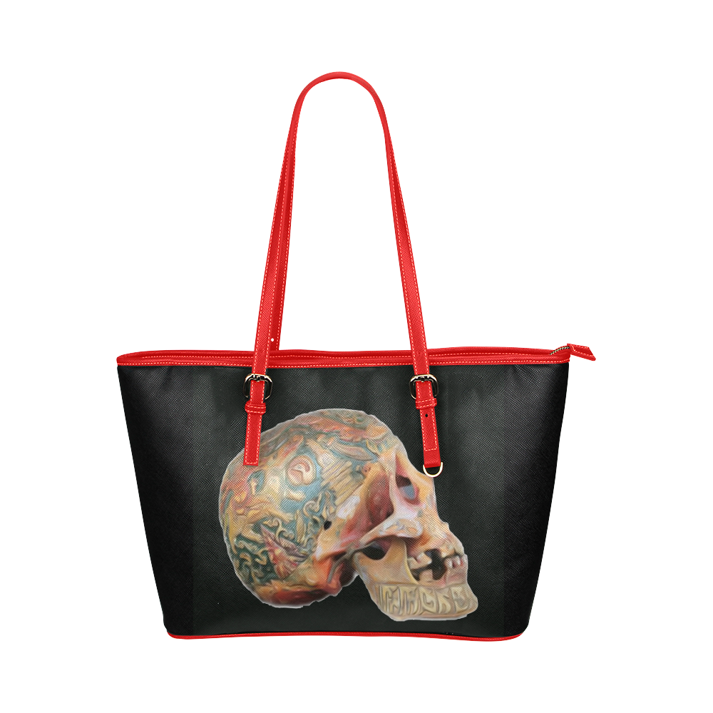 Colored Human Skull Leather Tote Bag/Large (Model 1651)