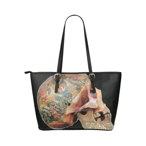 Colored Skull Leather Tote Bag/Small (Model 1651)