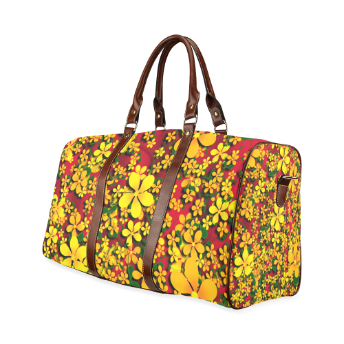 Pretty Orange & Yellow Flowers on Red Waterproof Travel Bag/Small (Model 1639)