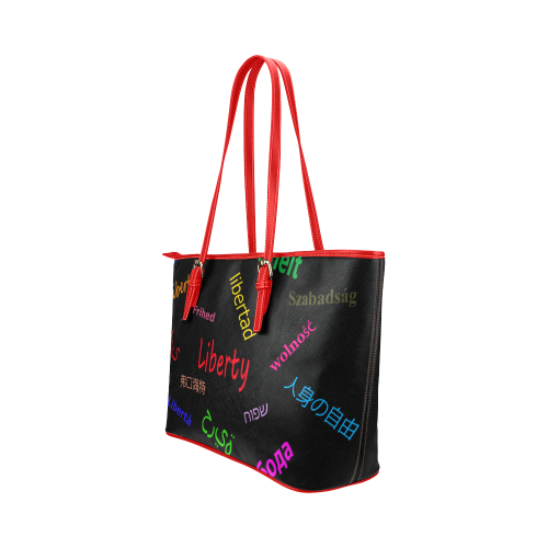 Freedom in several languages Leather Tote Bag/Large (Model 1651)