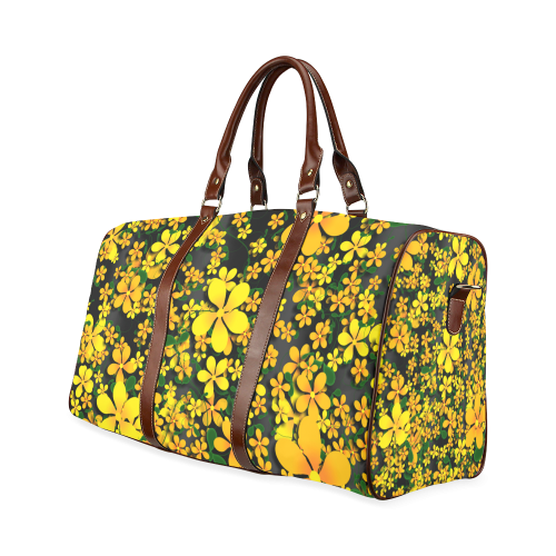 Pretty Orange & Yellow Flowers on Black Waterproof Travel Bag/Small (Model 1639)